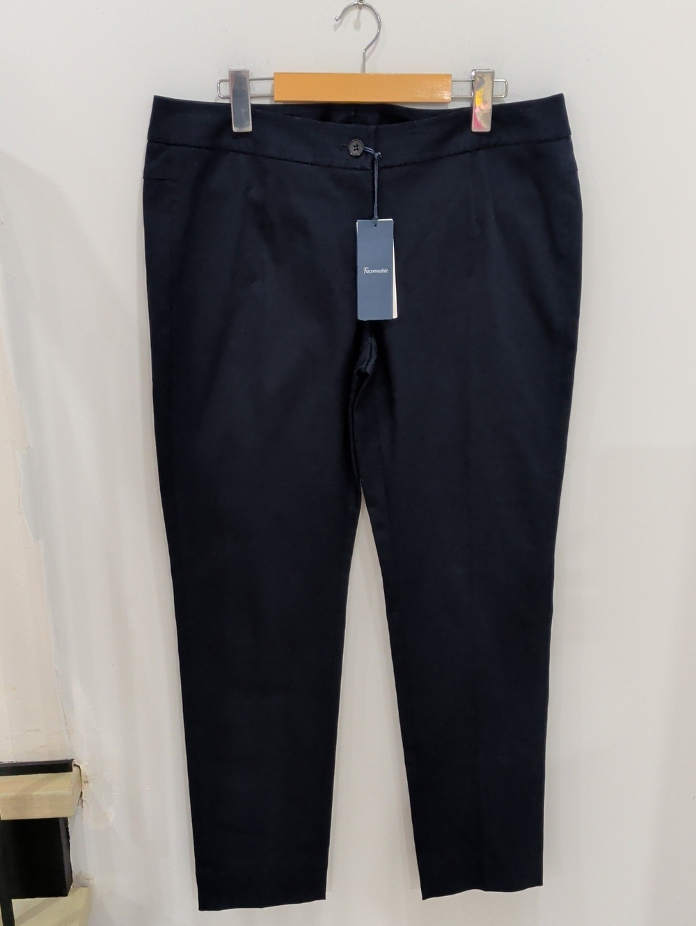 FACONNABLE | Women's Deep Navy Mid-Rise Straight Leg Cotton Twill Pants